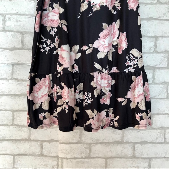 NWOT! BLACK AND FLORAL OPEN SHOULDER DRESS - Picture 3 of 8